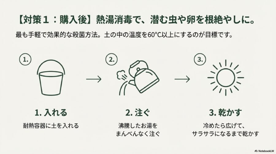 100均の土は虫がわく？原因と初心者がやるべき対策　購入後の対策として熱湯消毒を行う