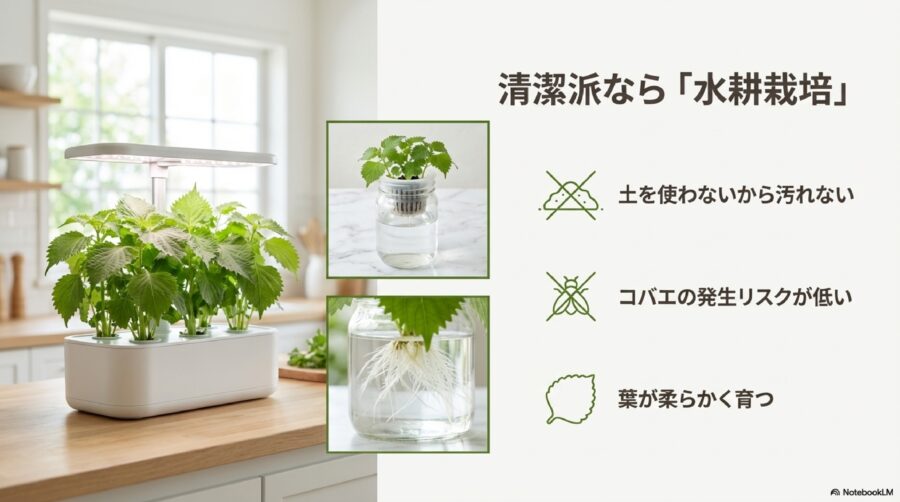 初心者におすすめなのは清潔で管理が楽な水耕栽培