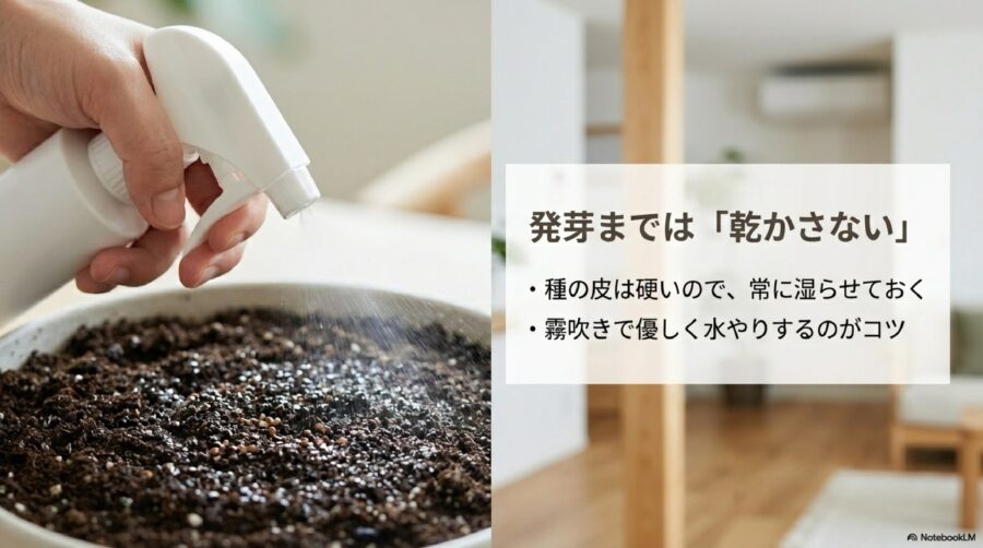 種まきから発芽までの期間は乾燥させないことが重要