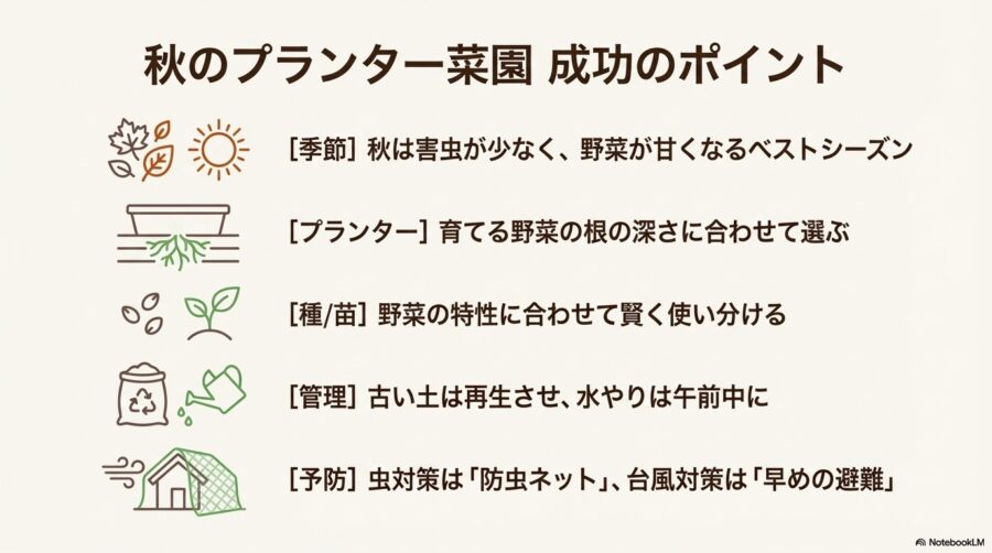 プランターで成功させる秋野菜の種と苗の選び方と栽培のコツ