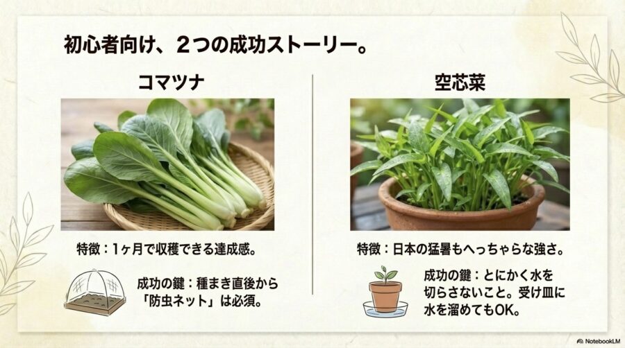 栄養満点なコマツナは防虫ネットで綺麗に育てる