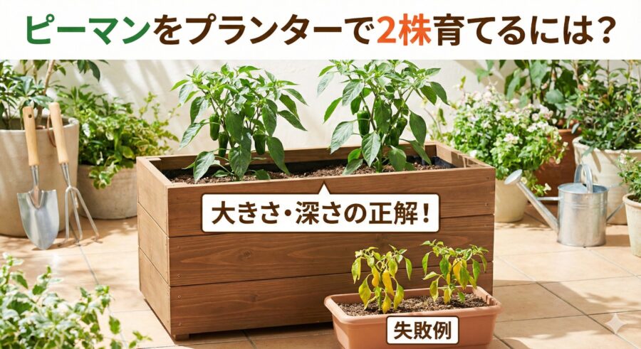 【失敗しない】ピーマンをプランターで2株育てる！大きさ・深さの正解