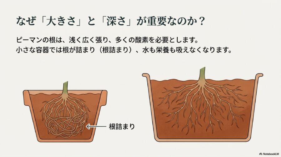 ピーマン栽培　理想的な「プランターの大きさ」と「深さ」