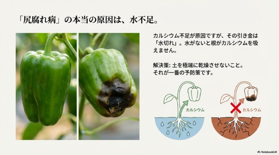 ピーマン栽培　尻腐れ病を防ぐカルシウム対策