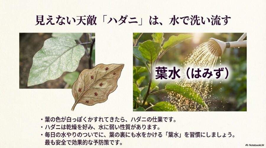 ナス栽培　ナスの天敵ハダニや病気を防ぐ管理術