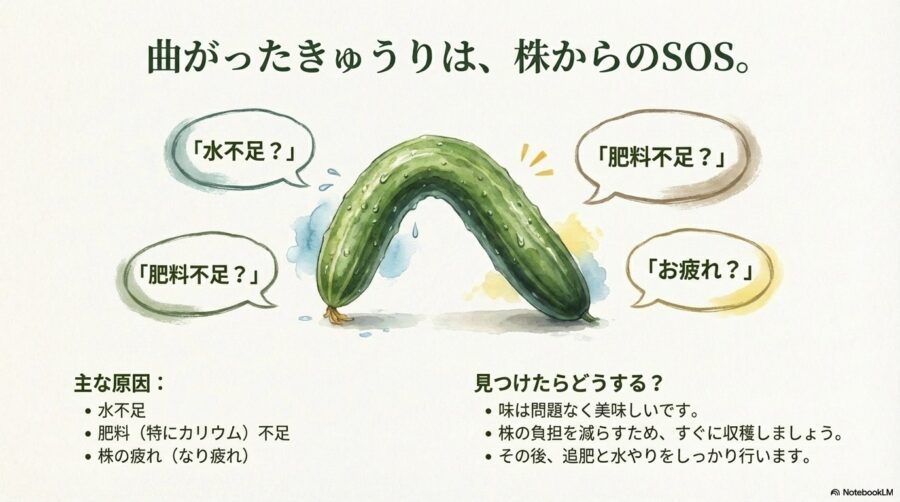 曲がり果は肥料と水不足のSOS信号