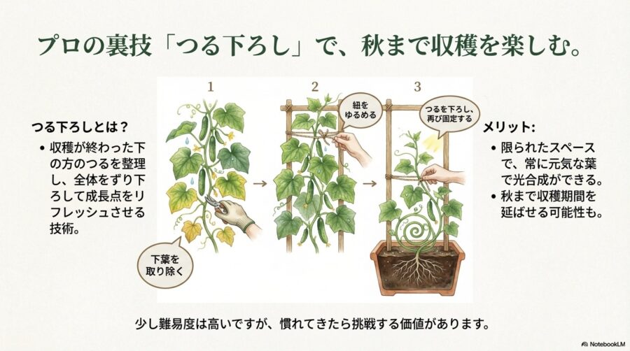 きゅうりのつる下ろしで長く収穫を楽しむ裏技
