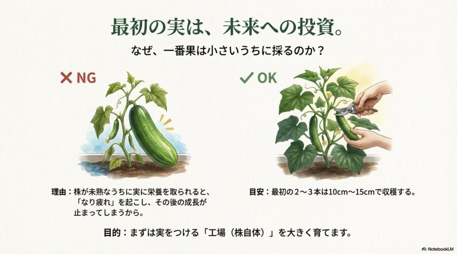 きゅうりの最初の実は早めに採る摘果の理由