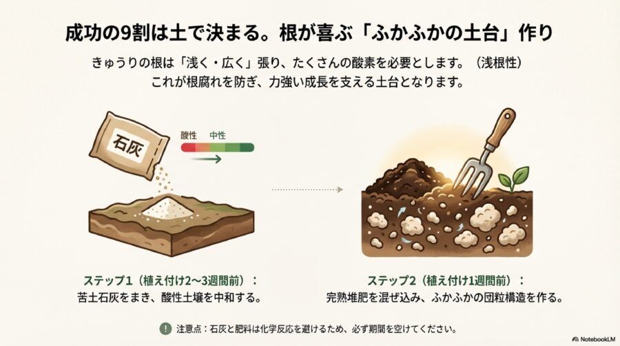 きゅうり栽培の根腐れを防ぐための土作りと畝立ての重要手順