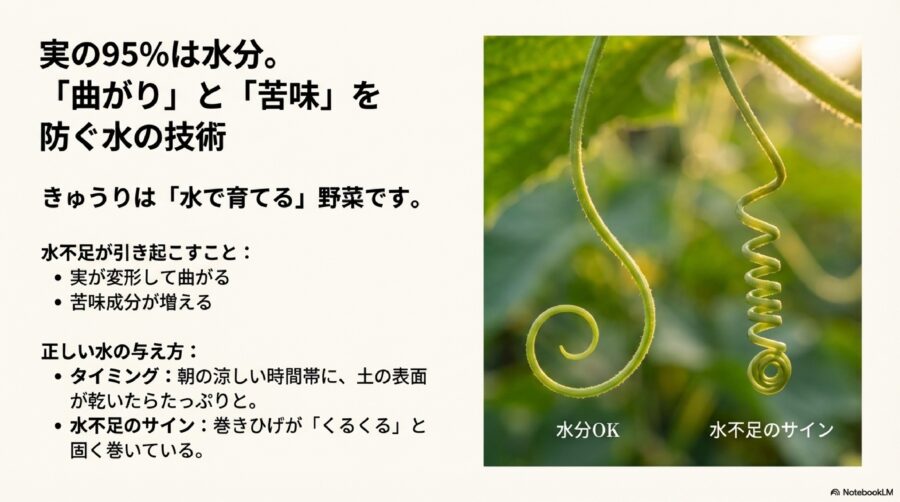 きゅうり栽培 果実の曲がりを防ぐための正しい水やり方法
