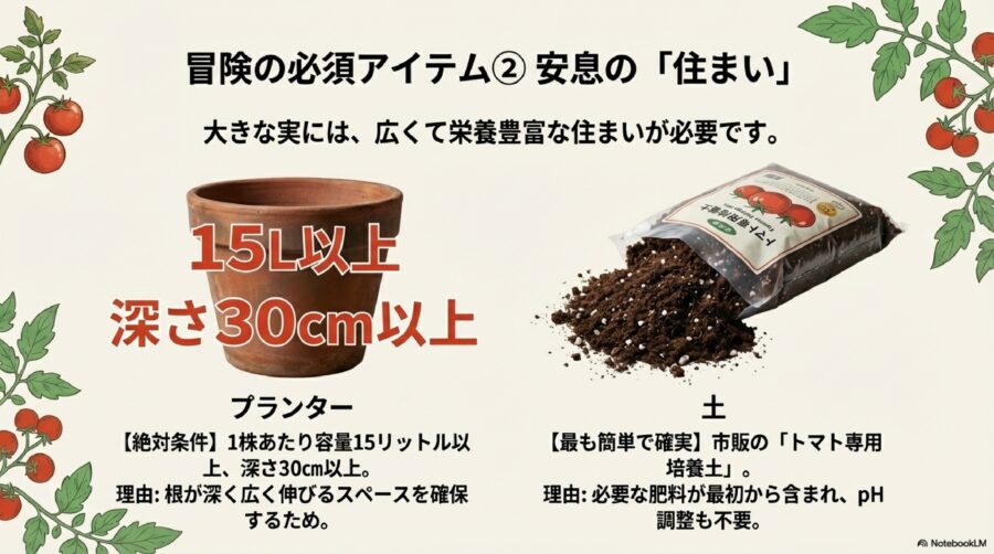 【大玉トマトの育て方】プランターと土選びの最重要ポイント