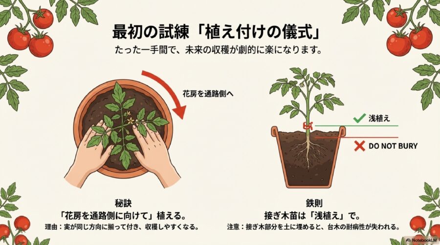【大玉トマトの育て方】植え付け手順と初期の水やりのコツ