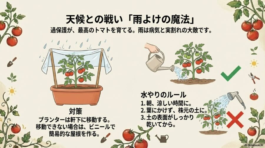 【大玉トマトの育て方】水やりと雨よけに関する重要な注意点