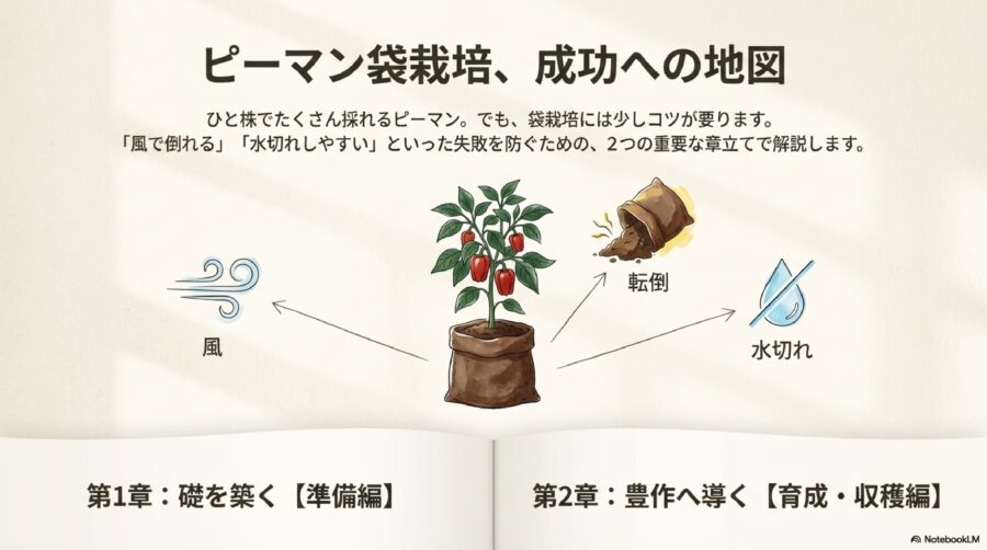 ピーマンの袋栽培は支柱の立て方が重要