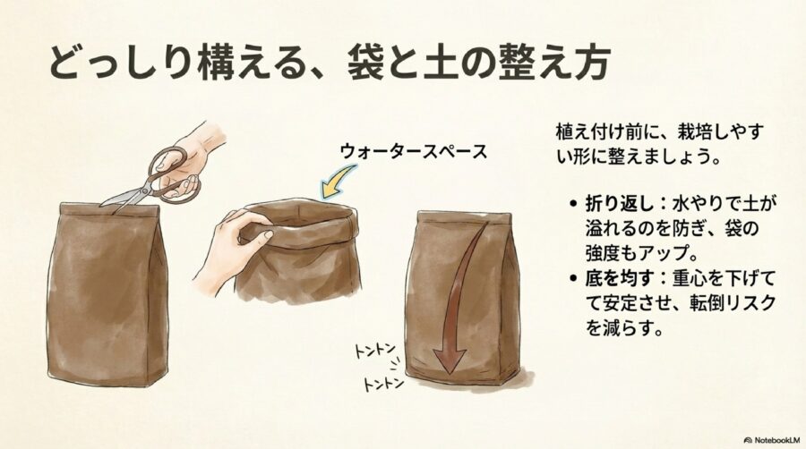 ピーマン栽培　ピーマンの袋栽培で土を整える手順