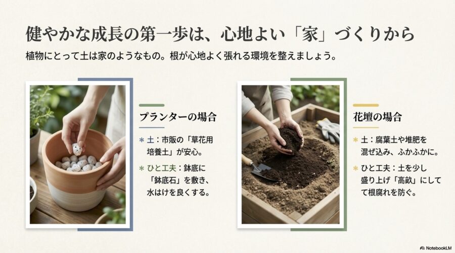 プランターと花壇に適した土壌作り