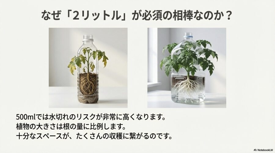 ミニトマト水耕栽培 2リットル容器が必須の理由