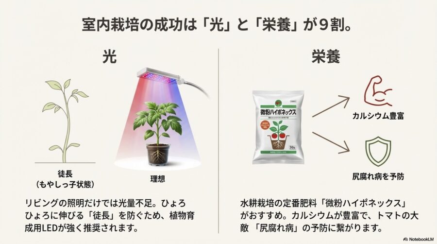 室内栽培はLEDと肥料で環境を整える