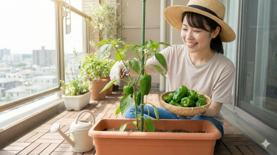 【初心者向け】ピーマンをプランターで育てる！たくさんの実を収穫するコツ